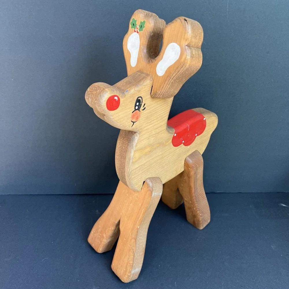 VTG Handmade Wooden Reindeer 16.5